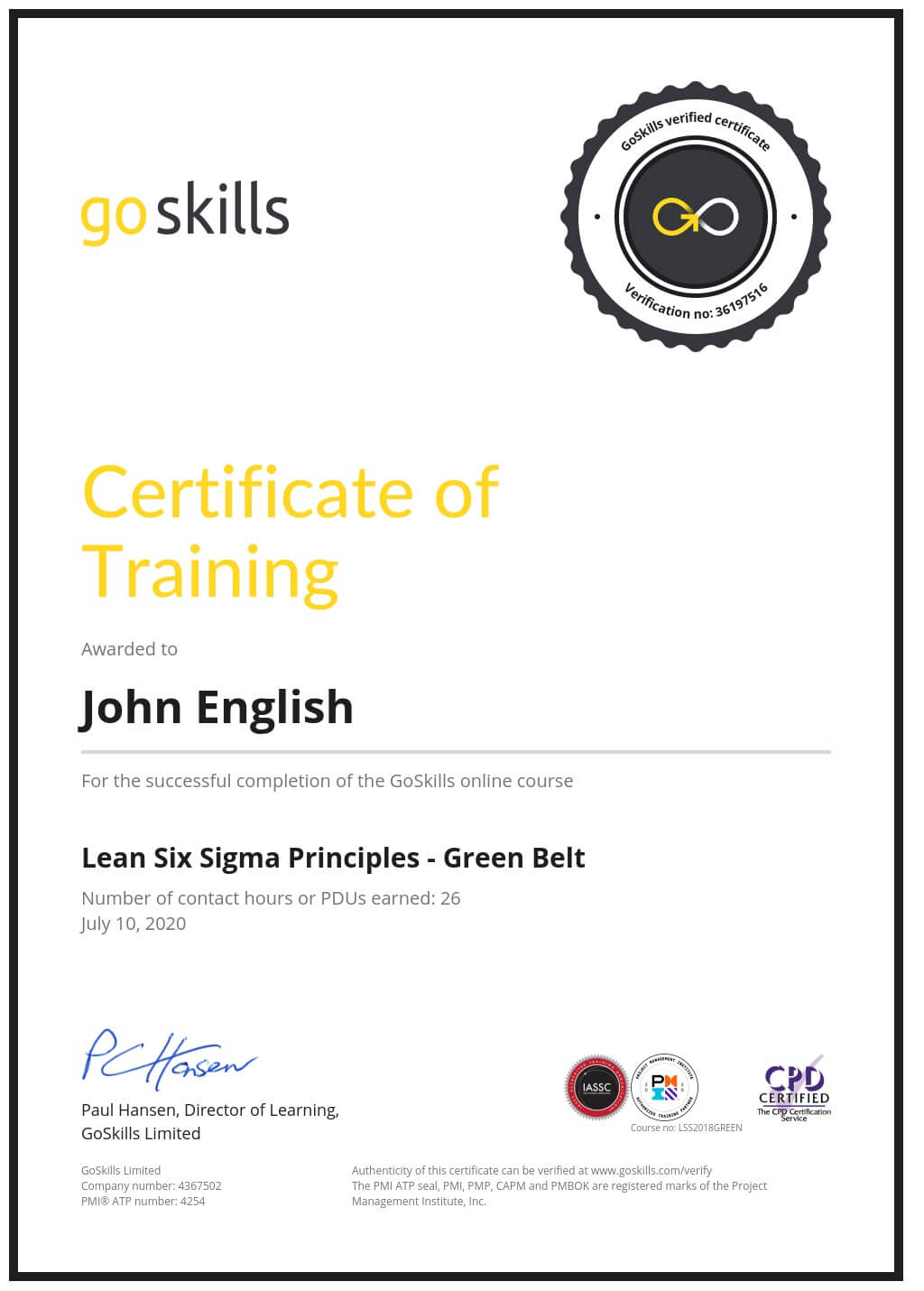 Certificate of Training
