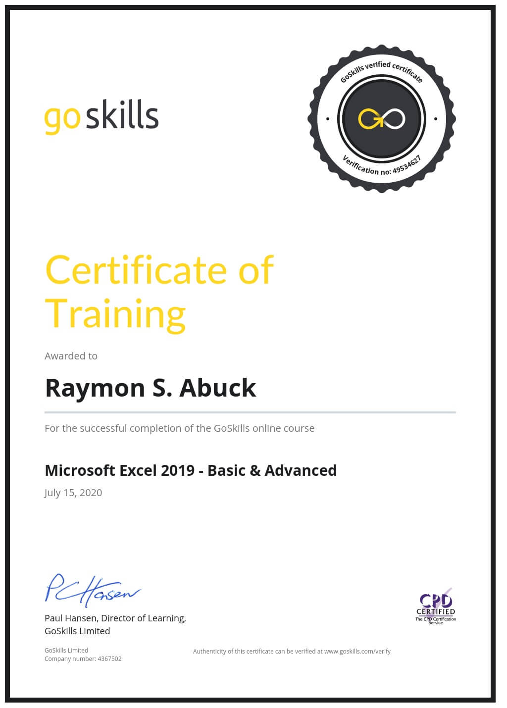 Certificate of Training