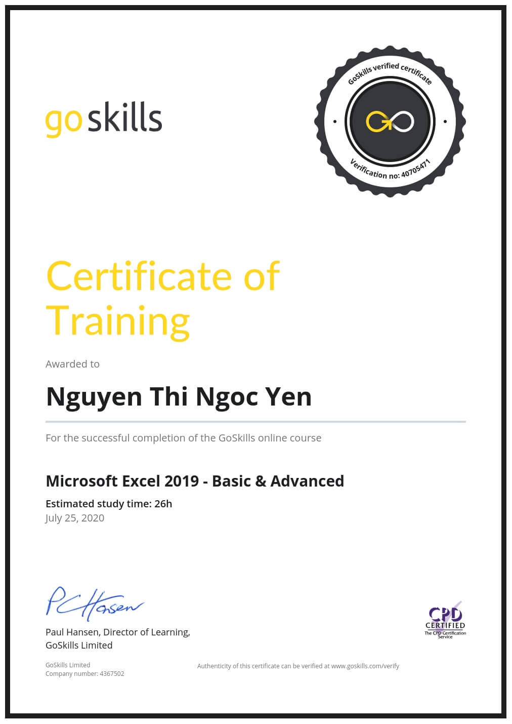 Certificate of Training