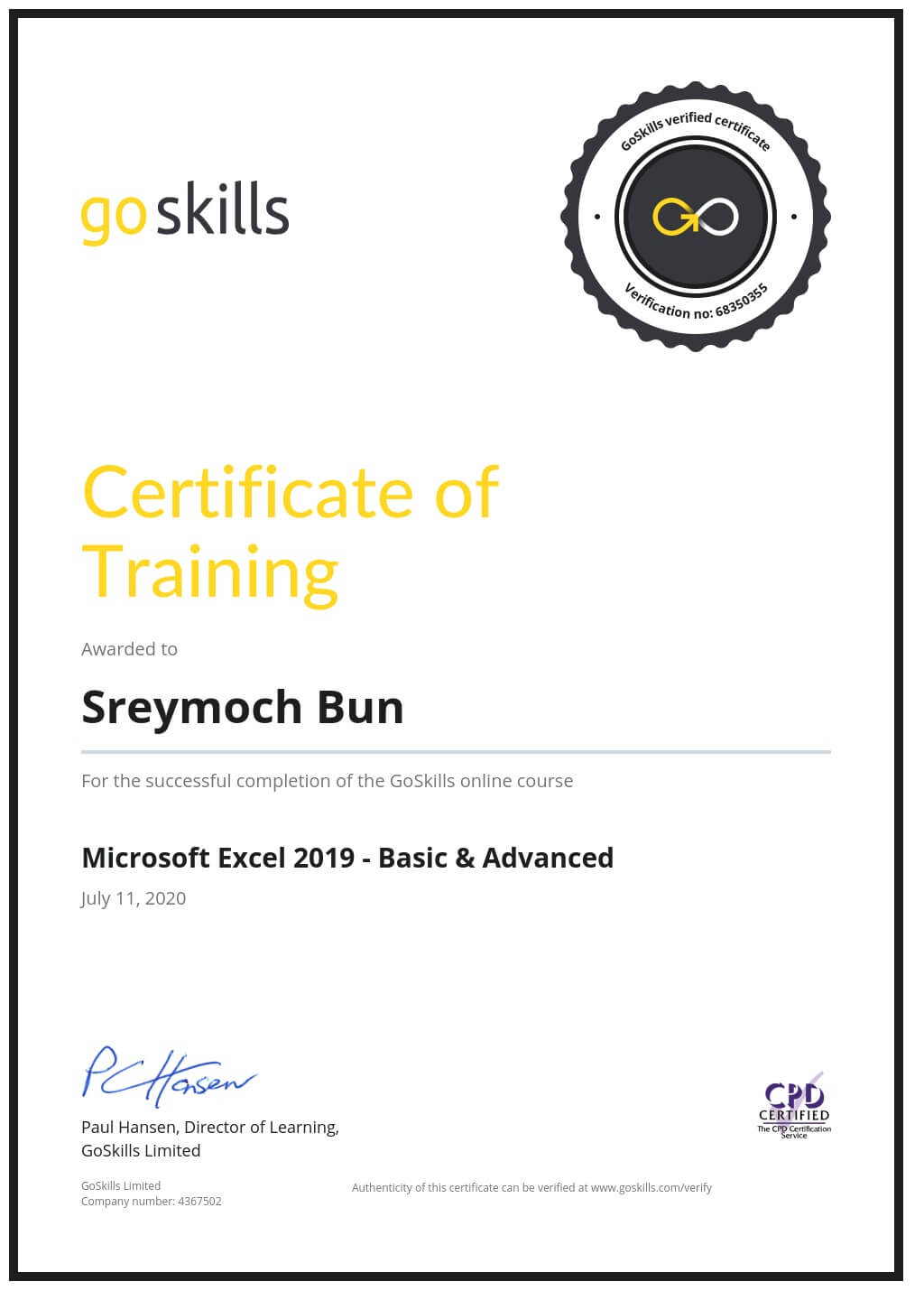 Certificate of Training