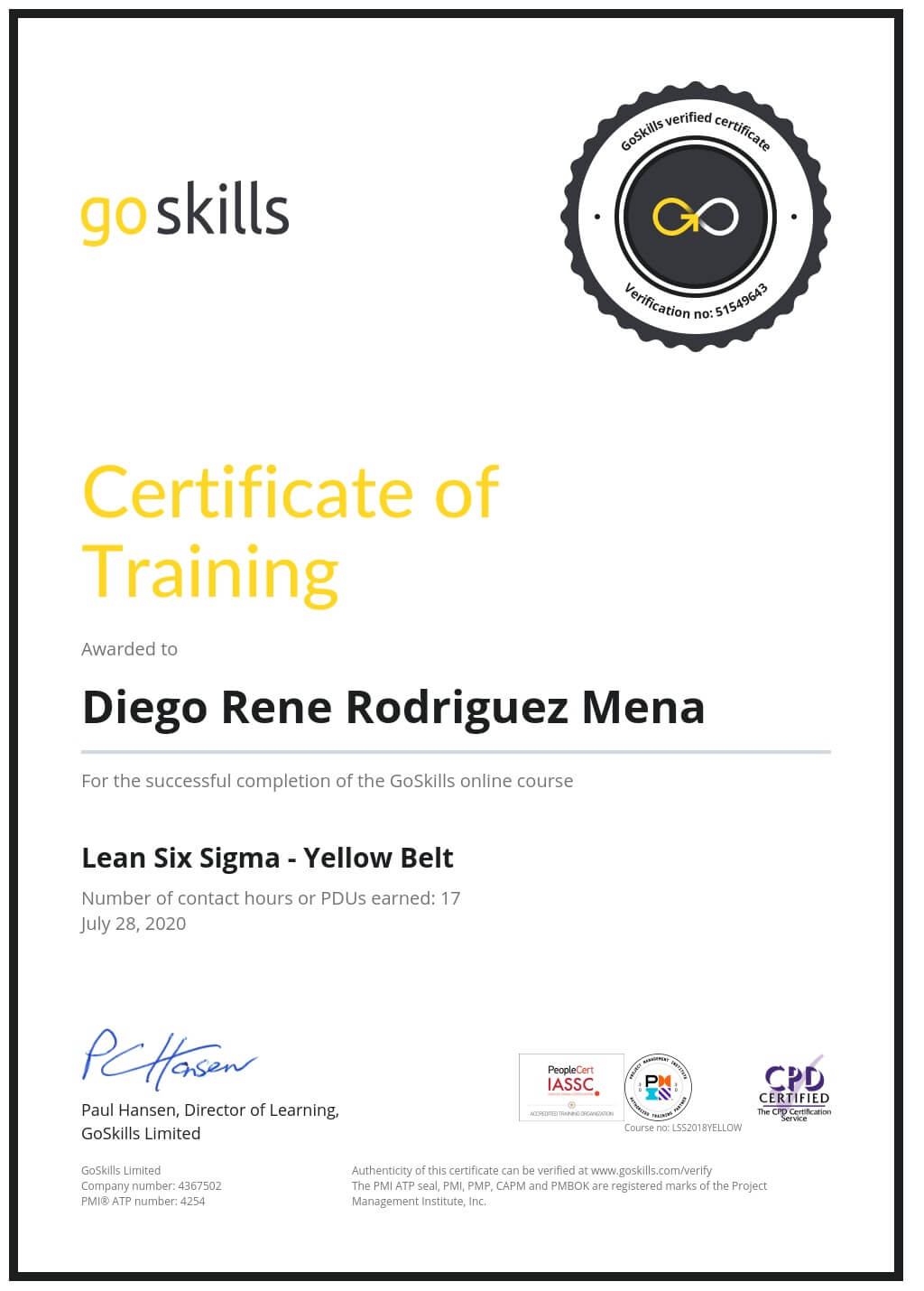Certificate of Training
