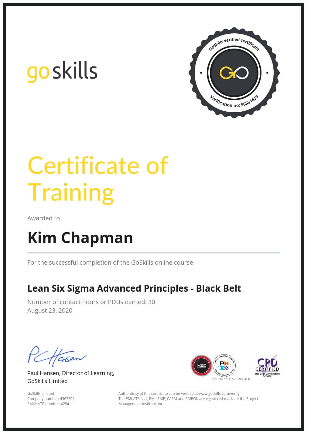 Certificate of Training
