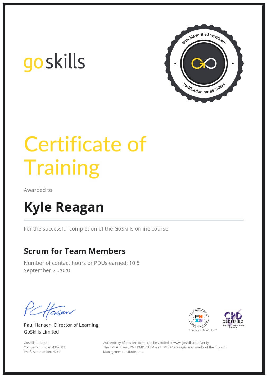 Certificate of Training