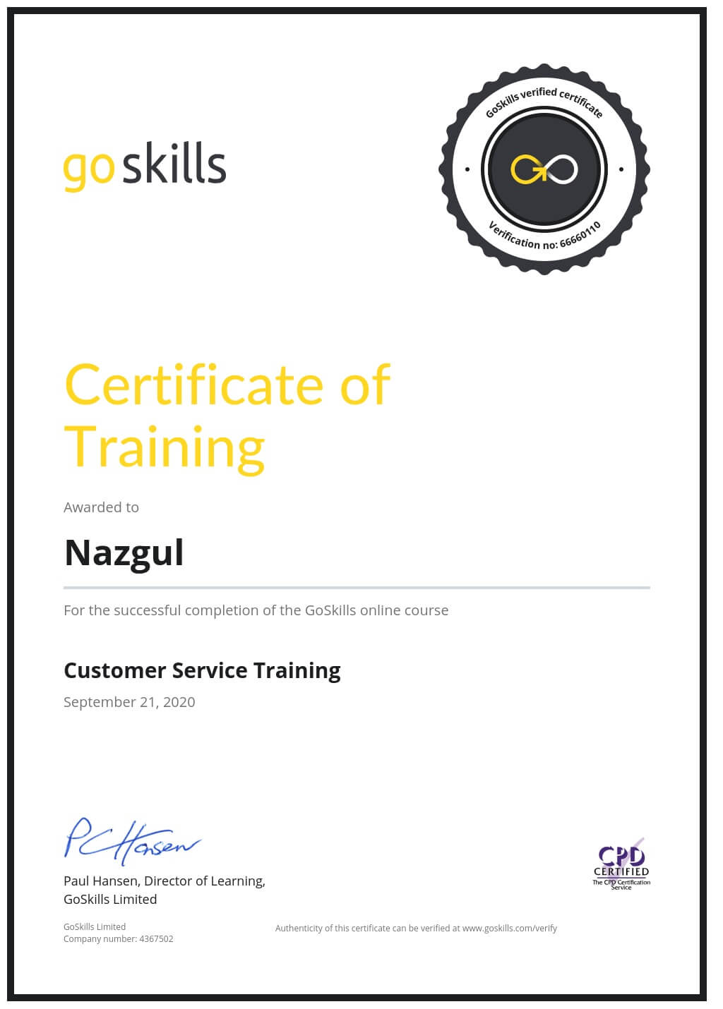 Certificate of Training