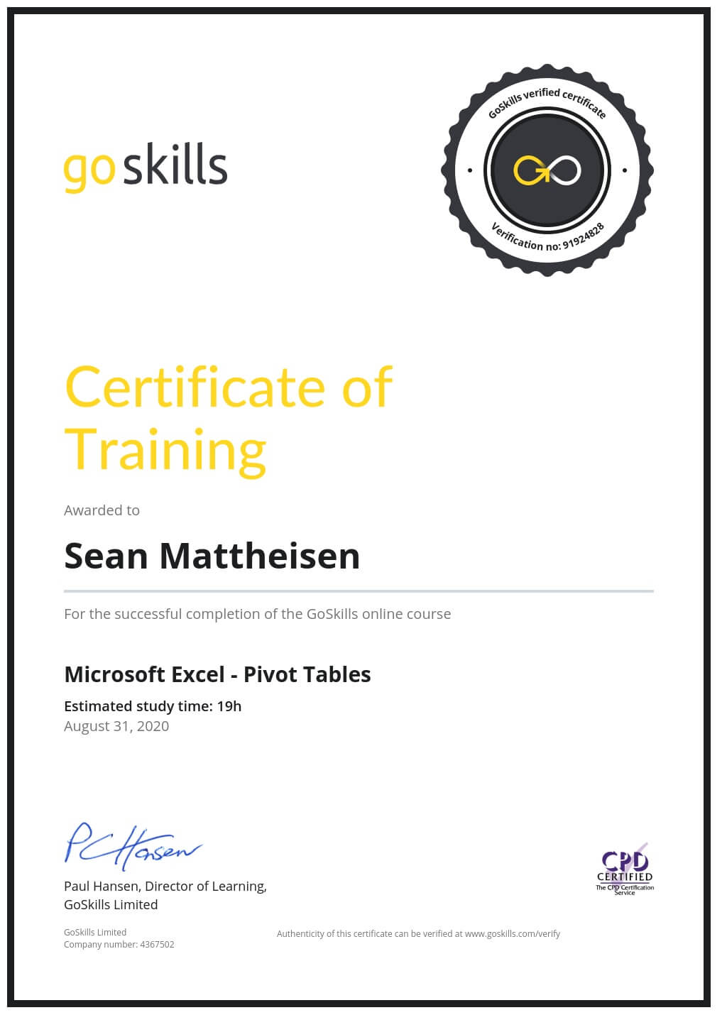 Certificate of Training