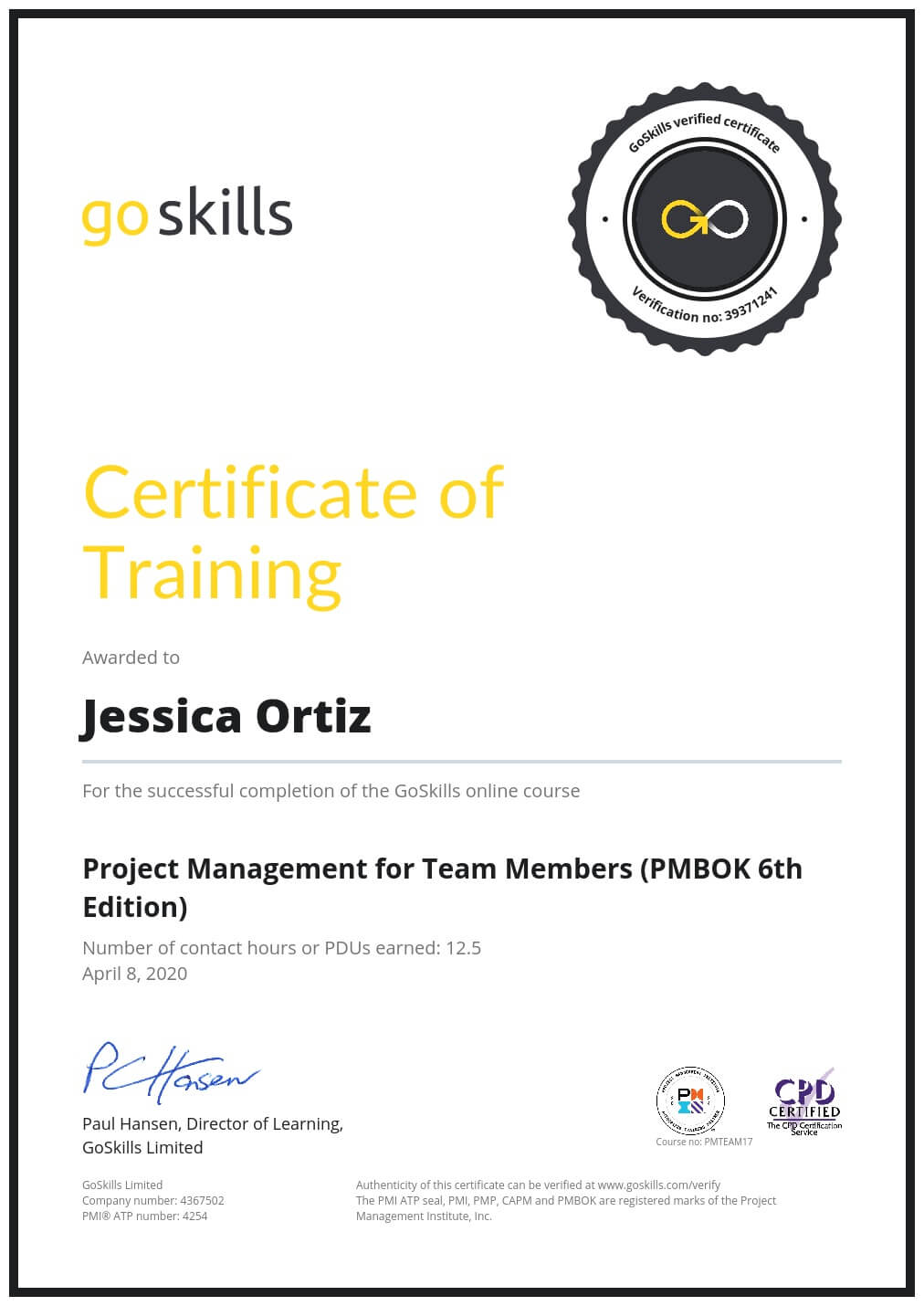 Certificate of Training